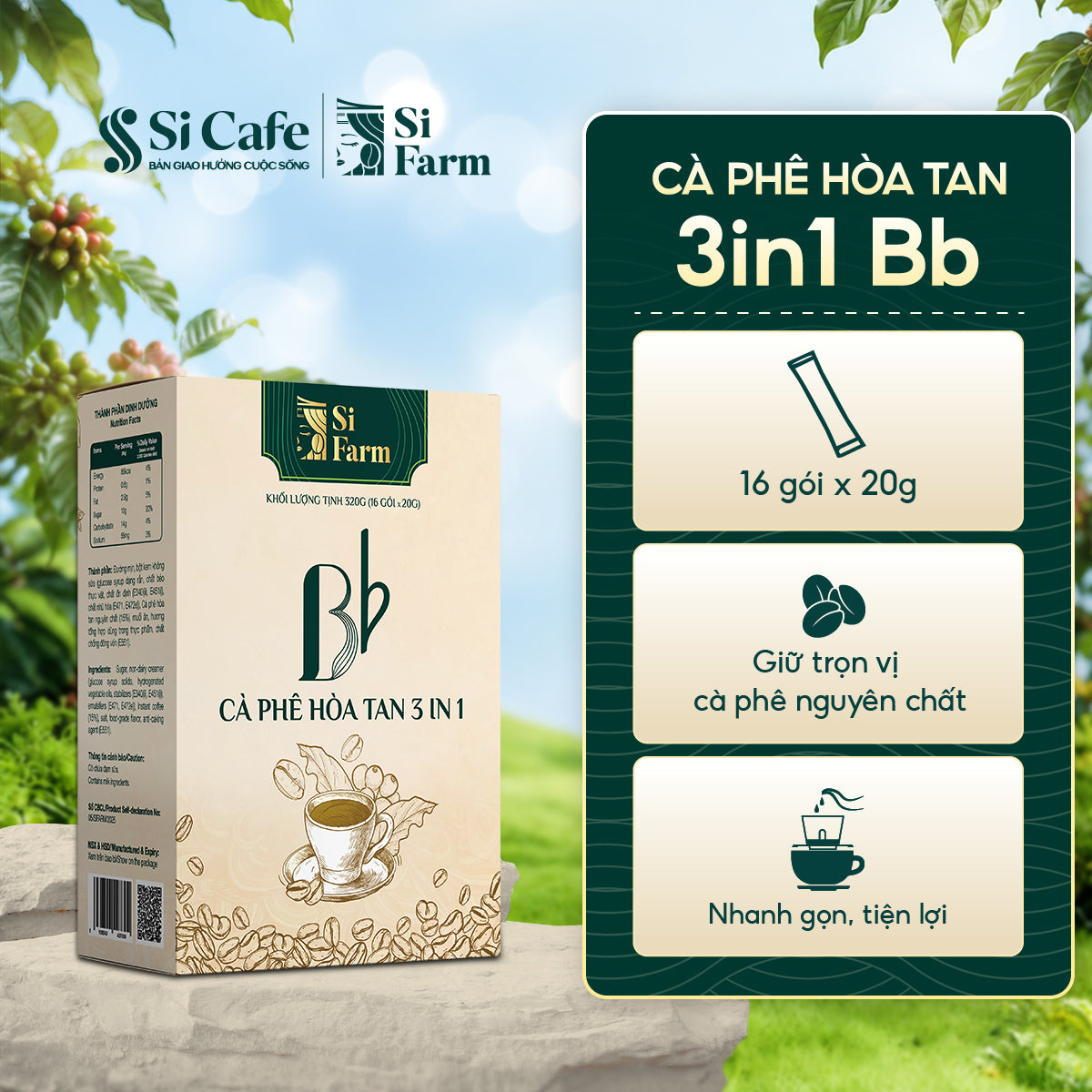 Cà phê hòa tan 3in1 Đắk Lắk SI Cafe hộp 16 gói x 20g – ảnh 1