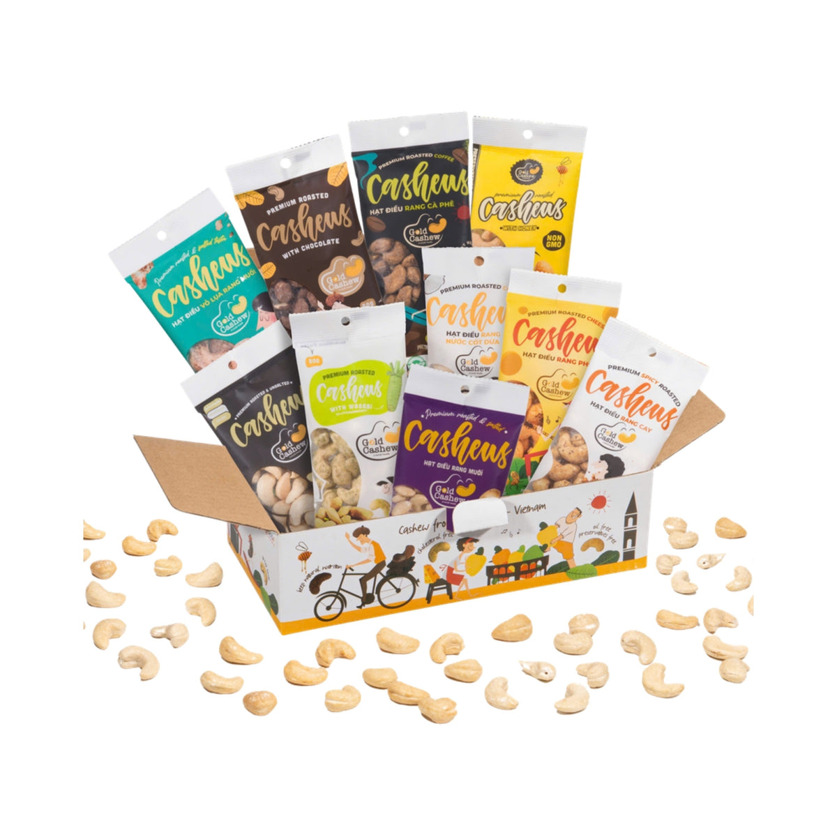 Hộp quà hạt điều Bình Phước GOLD CASHEW hộp quà 500g – ảnh sản phẩm nền trắng