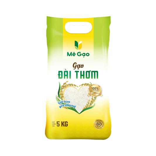 Gạo Đài Thơm 8 Đồng Tháp Mê Gạo túi 5kg – ảnh sản phẩm nền trắng