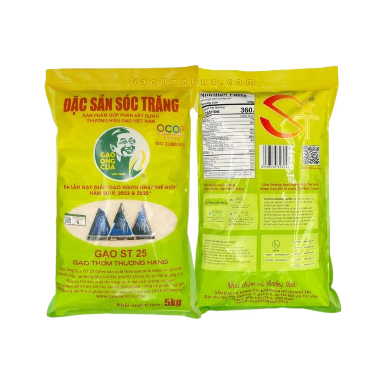 Gạo ST25 Sóc Trăng Ông Cua túi 5kg – ảnh sản phẩm nền trắng