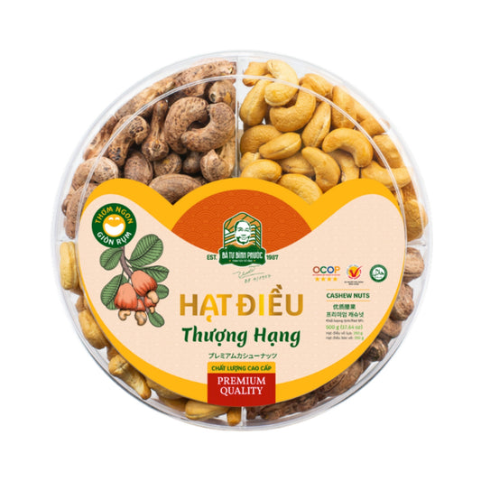 Hạt điều mix Bình Phước BÀ TƯ hộp giấy 500g – ảnh sản phẩm nền trắng