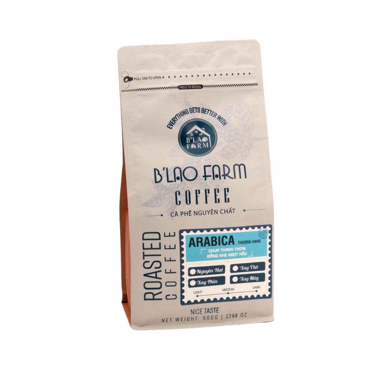 Cà phê hạt Arabica Cầu Đất rang mộc B'Lao Farm túi 250g – ảnh sản phẩm nền trắng