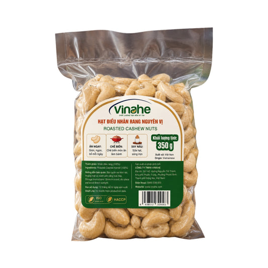 Hạt điều rang nhân trắng Bình Phước VINAHE túi zip 350g – ảnh sản phẩm nền trắng
