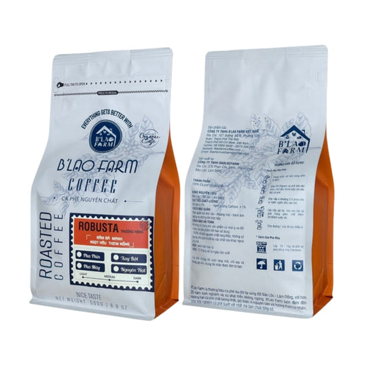 Cà phê hạt Robusta Bảo Lộc rang mộc B'Lao Farm túi 250g – ảnh sản phẩm nền trắng