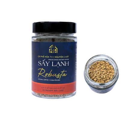 Cà phê hòa tan sấy lạnh Robusta Bảo Lộc B'Lao Farm hũ 80g – ảnh sản phẩm nền trắng