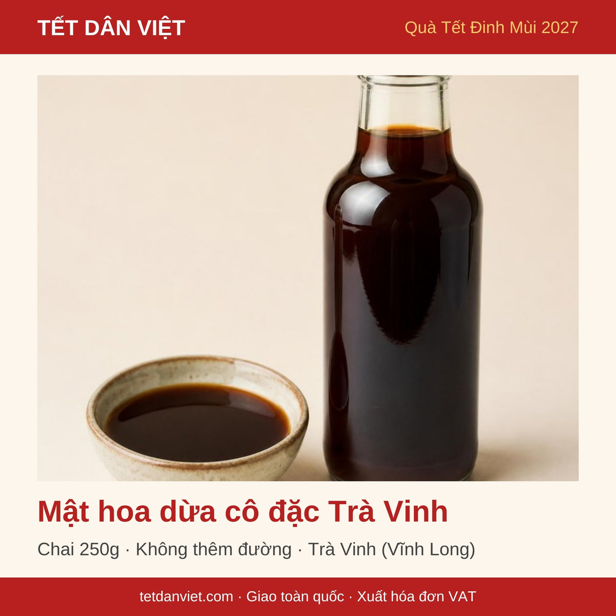 Mật hoa dừa cô đặc Trà Vinh – quà Tết Đinh Mùi 2027