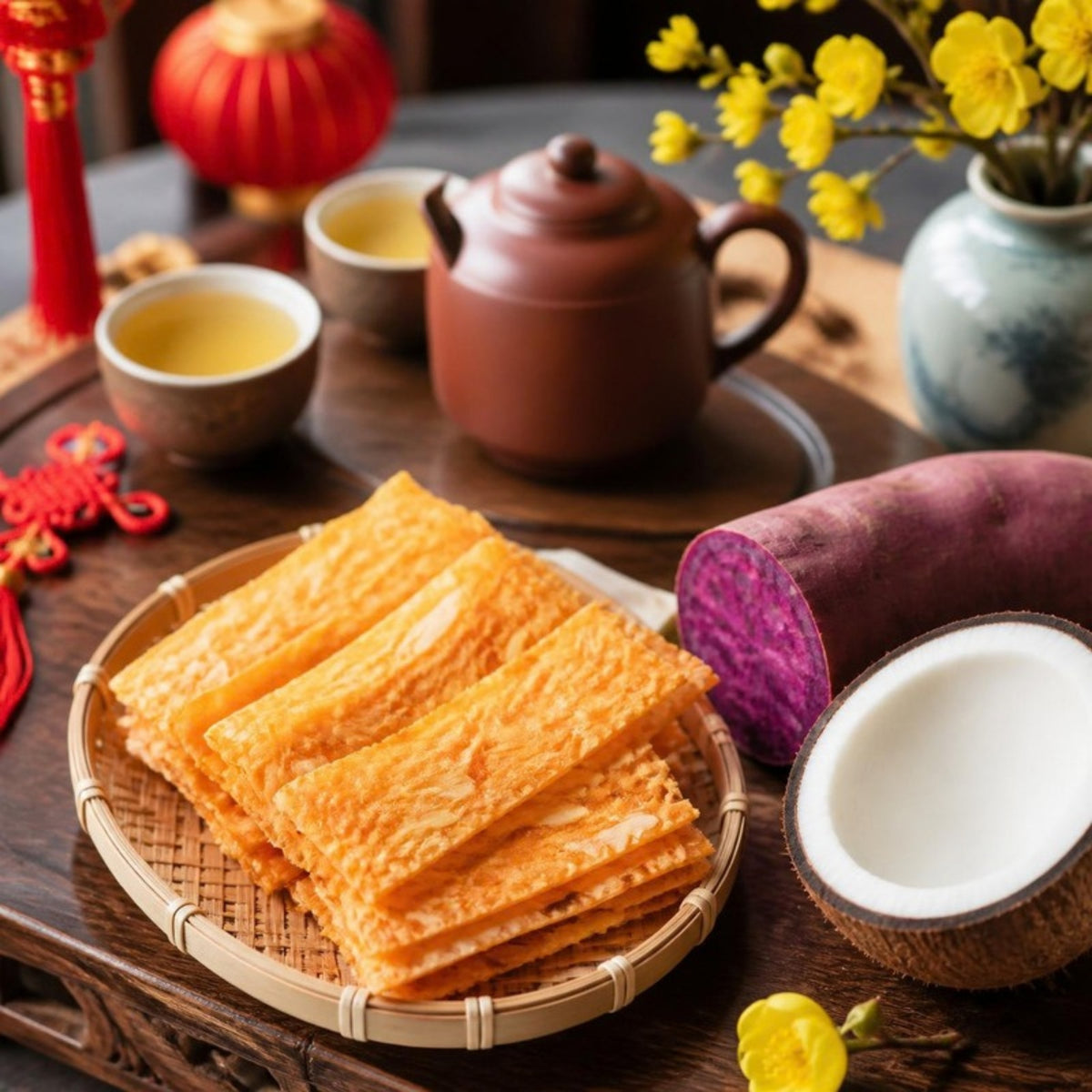 Bánh khoai lang dừa Quảng Nam Quý Thu gói 225g trên bàn trà ngày Tết (ảnh minh họa)