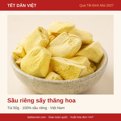Sầu riêng sấy thăng hoa túi 50g trong khung Tết Dân Việt