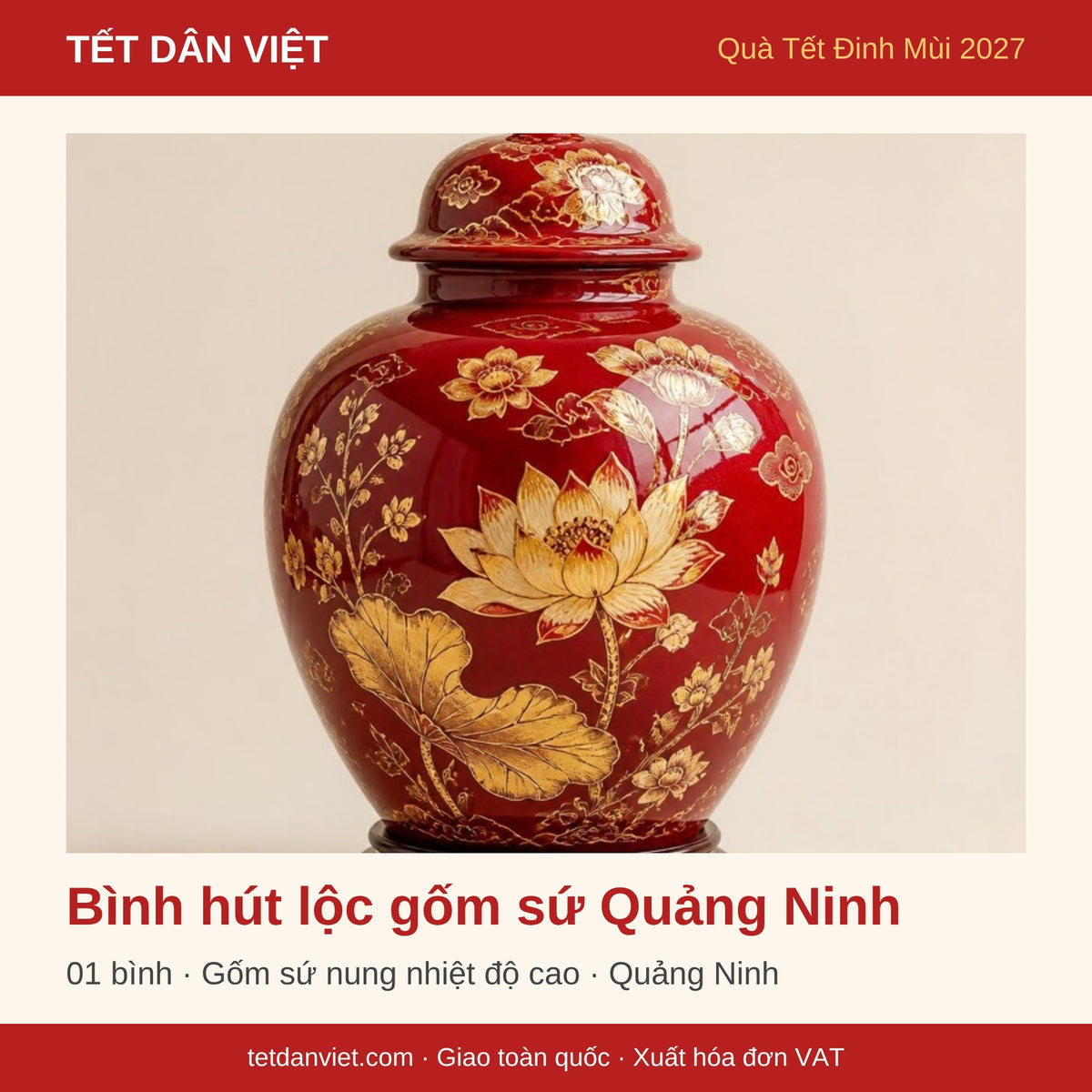 Bình hút lộc gốm sứ Quảng Ninh – quà Tết Đinh Mùi 2027