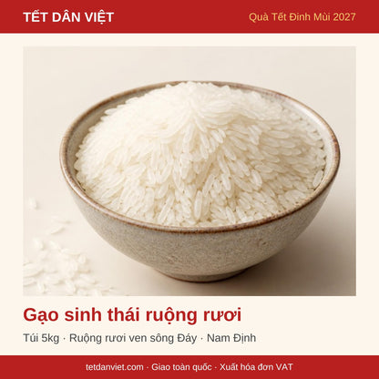 Gạo sinh thái ruộng rươi Nam Định túi 5kg – khung quà Tết Dân Việt