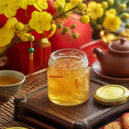 Yến chưng mật hoa thốt nốt và saffron Chân Phương hũ 100ml trên bàn trà ngày Tết (ảnh minh họa)