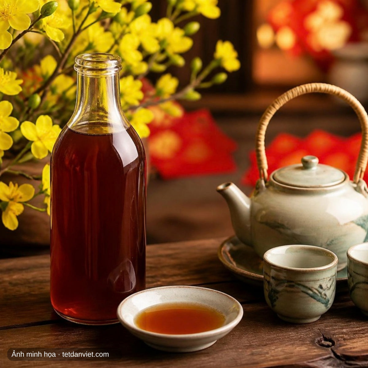 Mật hoa dừa cô đặc Trà Vinh trên bàn trà ngày Tết