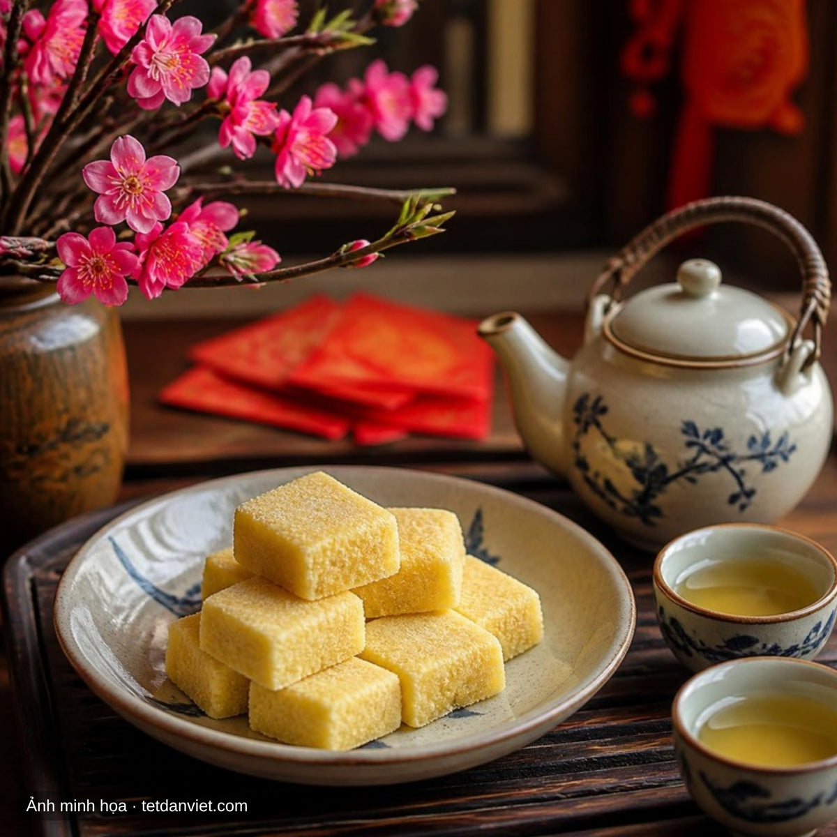 Bánh đậu xanh Hải Dương bên chén trà ngày Tết