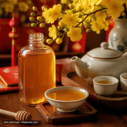 Mật ong hoa cà phê Gia Lai trên bàn trà ngày Tết