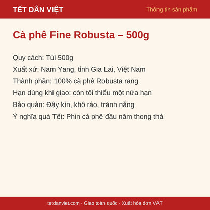 Thẻ thông tin cà phê Fine Robusta Gia Lai túi 500g