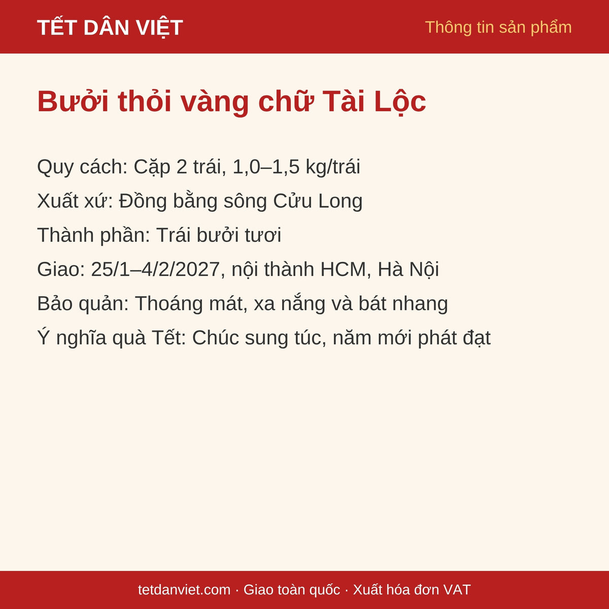 Thông tin sản phẩm bưởi thỏi vàng chữ Tài Lộc cặp 2 trái