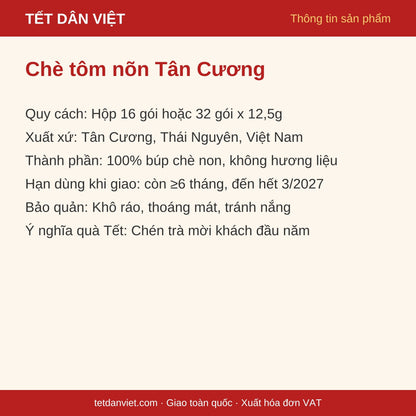 Thông tin sản phẩm Chè tôm nõn Tân Cương: quy cách, xuất xứ, bảo quản