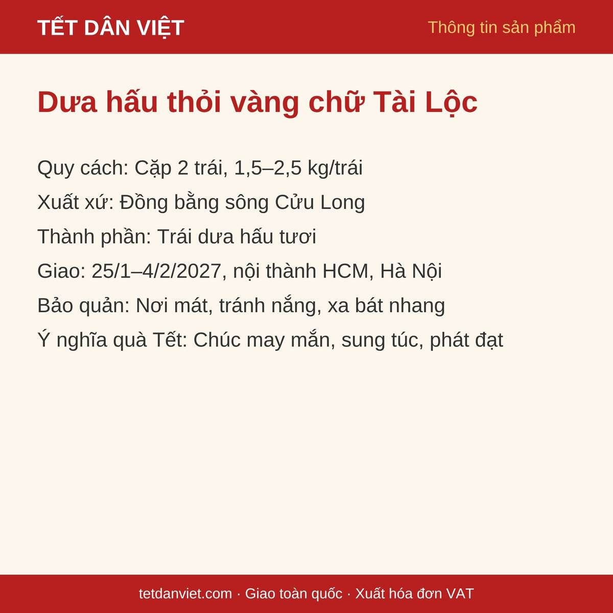 Thông tin sản phẩm dưa hấu thỏi vàng chữ Tài Lộc cặp 2 trái
