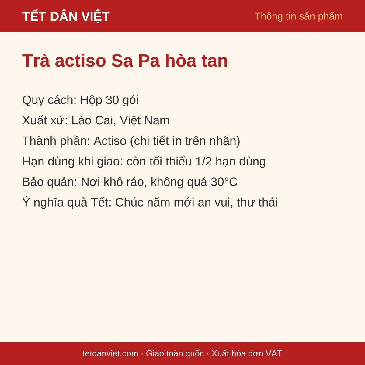 Thông tin sản phẩm trà actiso Sa Pa hòa tan hộp 30 gói
