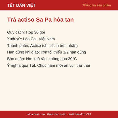 Thông tin sản phẩm trà actiso Sa Pa hòa tan hộp 30 gói