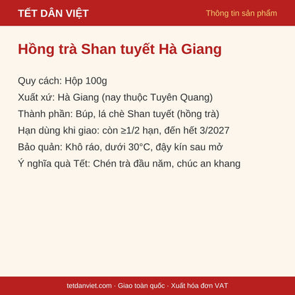 Thông tin sản phẩm Hồng trà Shan tuyết Hà Giang: quy cách, xuất xứ, bảo quản