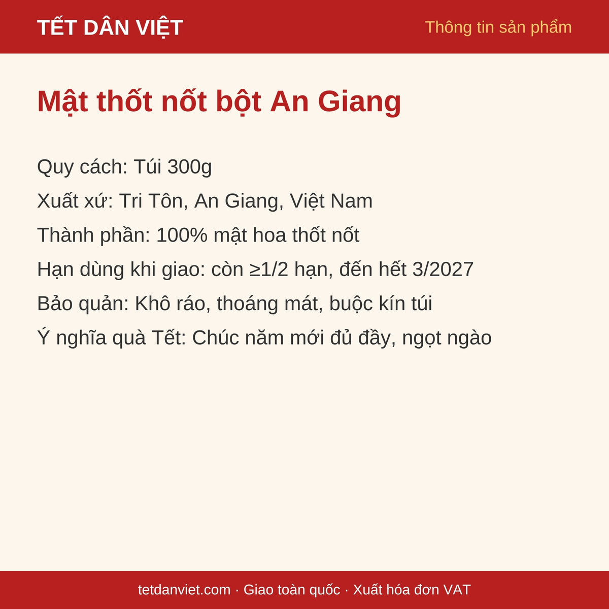 Thông tin sản phẩm Mật thốt nốt bột An Giang: quy cách, xuất xứ, bảo quản