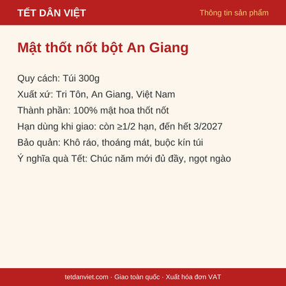 Thông tin sản phẩm Mật thốt nốt bột An Giang: quy cách, xuất xứ, bảo quản