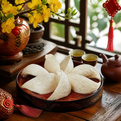 Yến sào tinh chế Khánh Hòa Sanvinest hộp tim 100g trên bàn trà ngày Tết (ảnh minh họa)