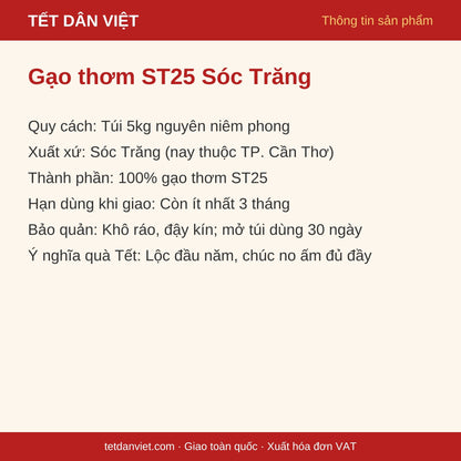 Thẻ thông tin gạo thơm ST25 Sóc Trăng túi 5kg
