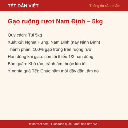 Thẻ thông tin gạo sinh thái ruộng rươi Nam Định túi 5kg