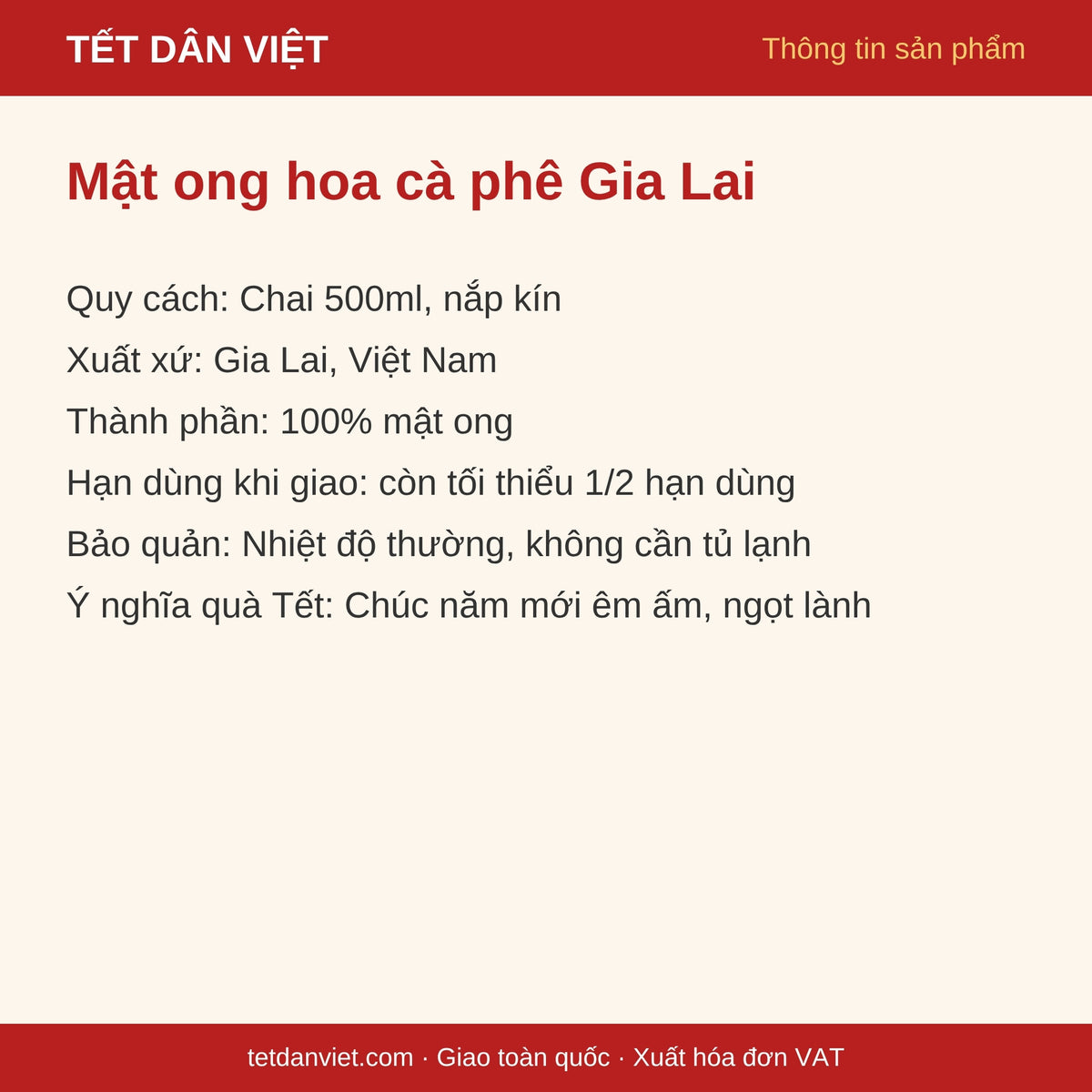 Thông tin sản phẩm mật ong hoa cà phê Gia Lai chai 500ml