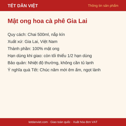 Thông tin sản phẩm mật ong hoa cà phê Gia Lai chai 500ml