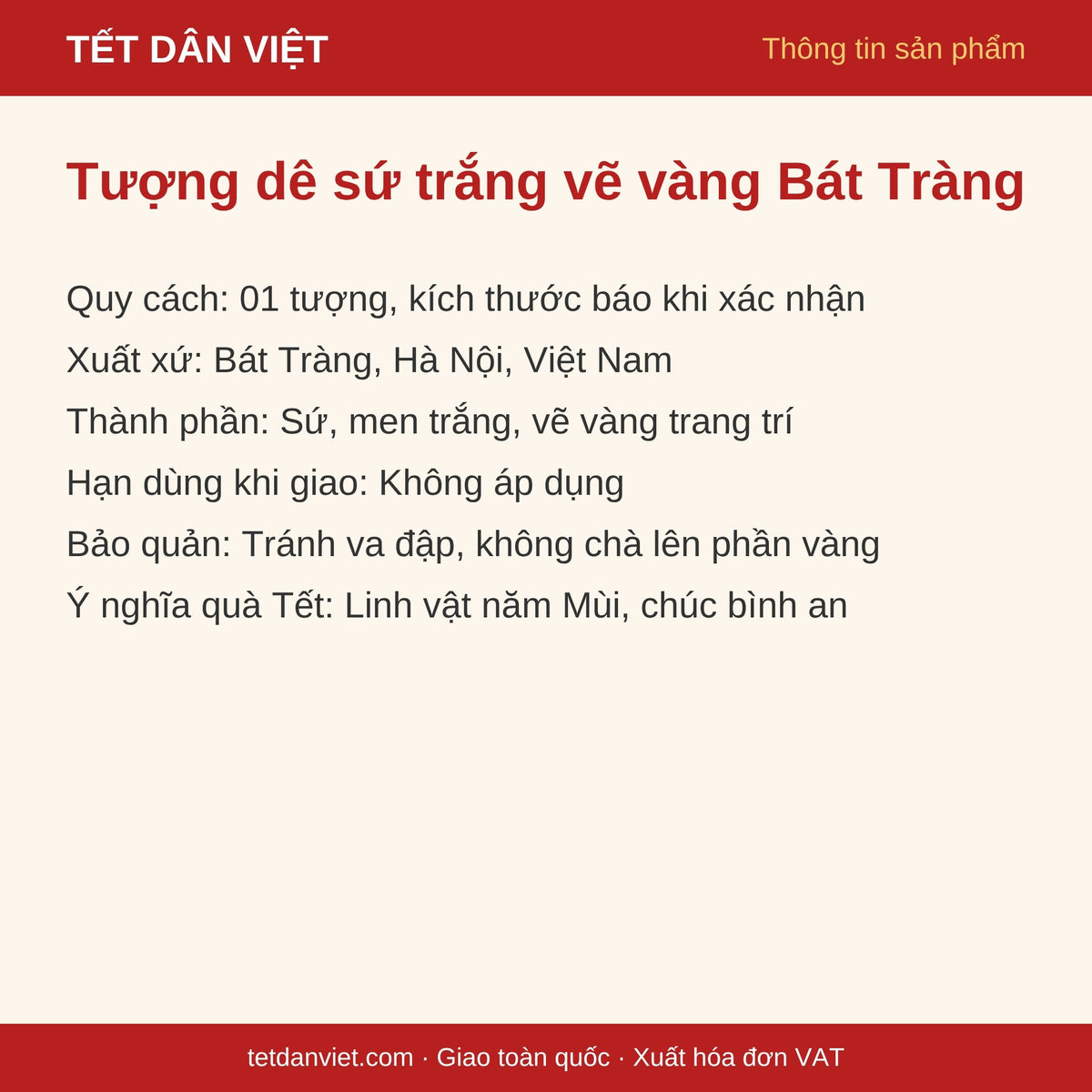 Thông tin sản phẩm tượng dê sứ trắng vẽ vàng Bát Tràng