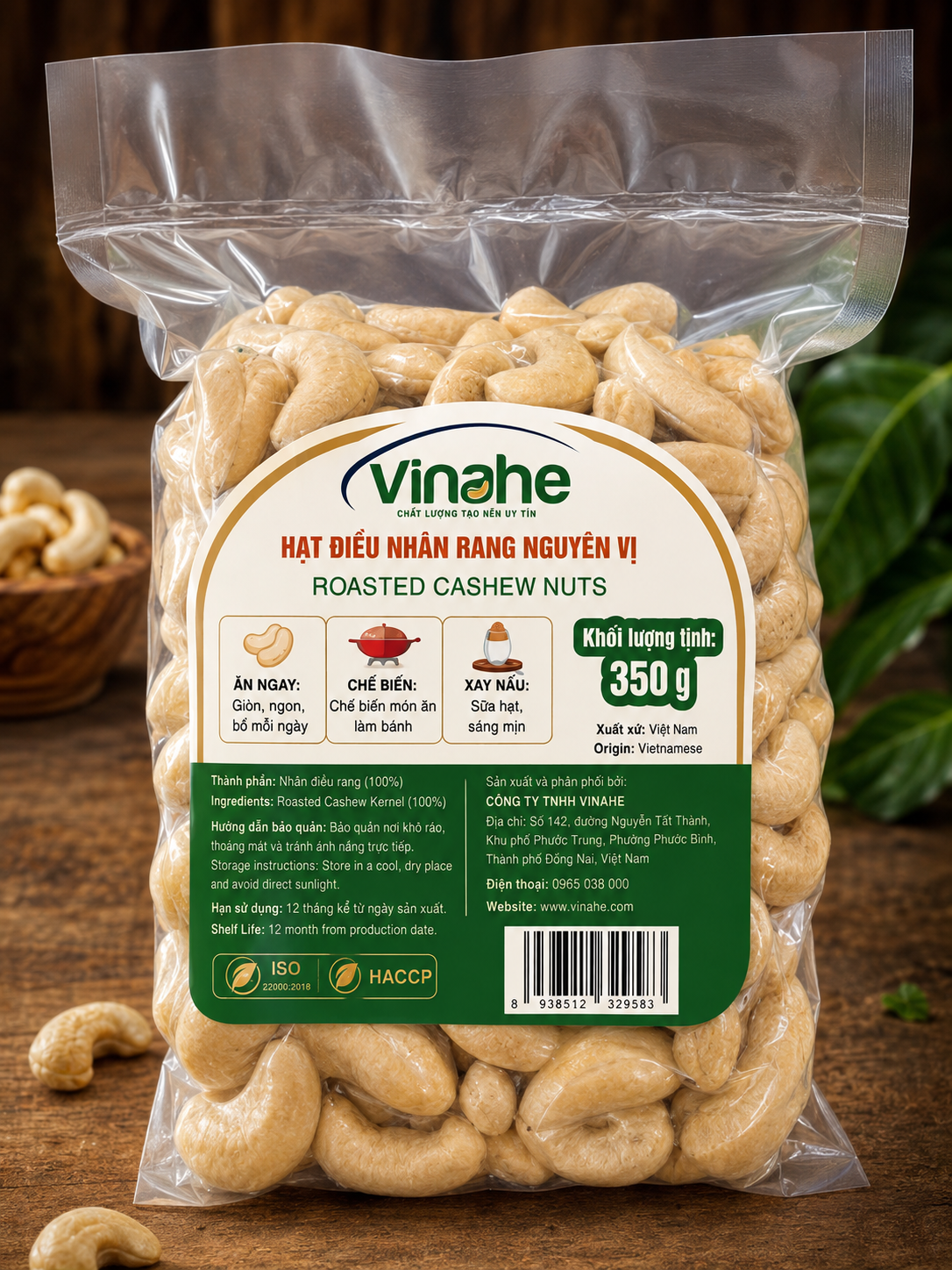 Hạt điều rang nhân trắng Bình Phước VINAHE túi zip 350g – ảnh 1