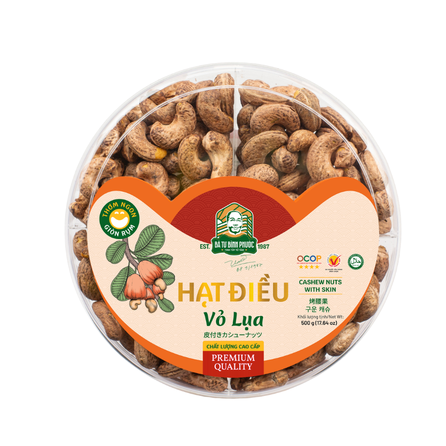 Hạt điều rang muối vỏ lụa Bình Phước BÀ TƯ hộp giấy 500g – ảnh 1