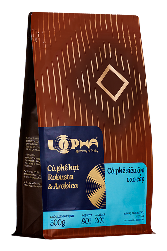 Cà phê hạt blend Robusta – Arabica Lâm Đồng Lopha túi 500g – ảnh 1
