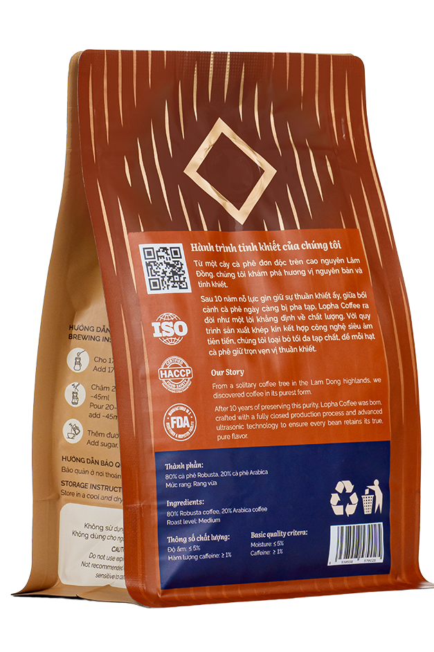 Cà phê bột blend Robusta – Arabica Lâm Đồng Lopha túi 500g – ảnh 2