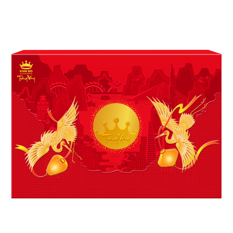 Bánh Trung Thu Trăng Vàng - Hoàng Kim Vinh Hiển Hộp 4 Bánh 160g + Trà Ô Long 50g